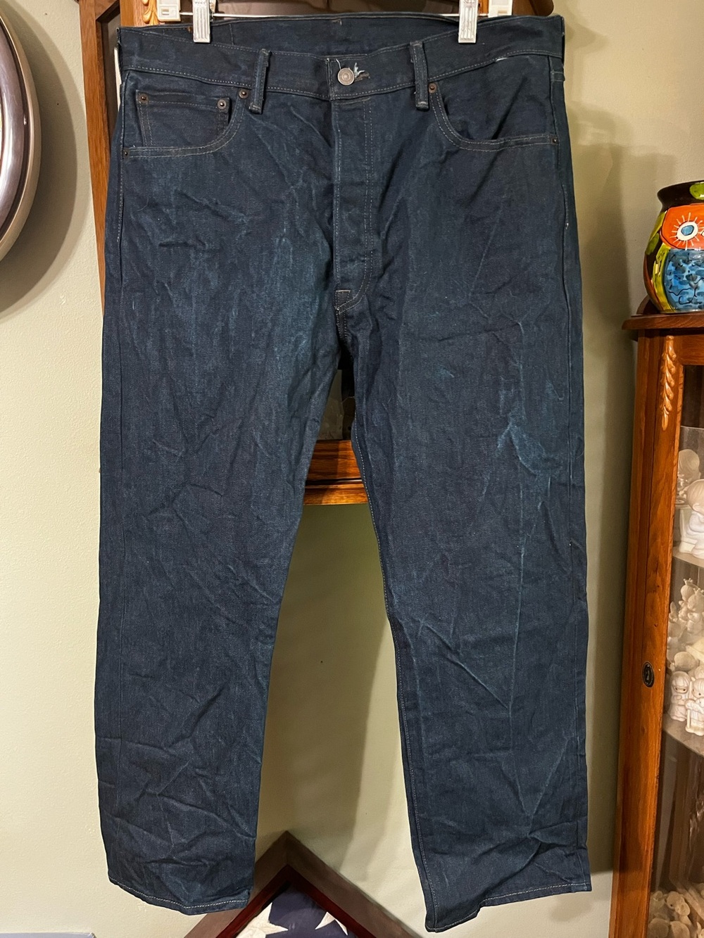 Mens Levi’s 501  Button Fly White Oak Cone Denim Blue Jeans Size 36x30